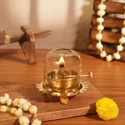 altinora 3 inch Akhand jyot diya /Diya for pooja Brass, Borosilicate Glass Table Diya-picture-14