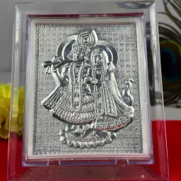999 Silver Radha Krishna Divine Photo Frame for Home, Gift & Car Dashboard- 80g Decorative Showpiece-11 cm-0