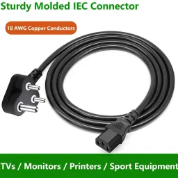 S-voice sparrow voice Power Cord 10 A 1.8 m Power Cord 1.8M Replacement Power Cable, India Plug IEC Computer & Desktop 3 pin image 5