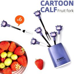 aquaries cartoon design fruit fork stand with 6 cartoon shapes fruit fork for party Steel Fruit Fork, Salad Fork, Serving Fork Set image 4