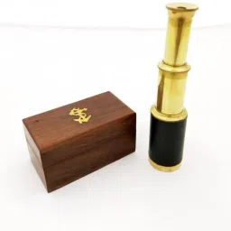 Ascent India Brass shiny Pocket Telescope leather grip Wood Box Marine Gift Telescope-28