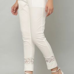Women Regular Fit White Cotton Blend Trousers-image-17