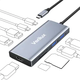 Verilux USB C Hub 9 In 1 4K 60Hz HDMI USB C SD TF Card Reader 100W PD Fast Charging Hub VLX-9IN1-USBC-HUB Converter Dock-9