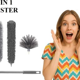 3 in 1 Microfiber Feather Duster With Bendable & Extendable Fan Cleaning Brush Wet and Dry Duster Set-image-122