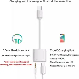 IMMUTABLE Multicolor JH-031 2 in 1 Type C to Audio Jack and Type C Adapter K37 Phone Converter image 4