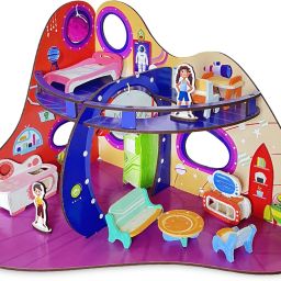Spacecraft All Side Play Doll House for Girls DIY Paint Wooden Doll House Toy-1