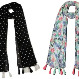Floral Print Chiffon Women Multicolor Scarf, Stole, Fancy Scarf-image-93