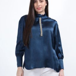 Casual Regular Sleeves Solid Women Dark Blue Top-image-36