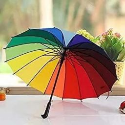 Rainbow Colour Nylon Storm Protector Straight Umbrella (Multicolor) Umbrella-24