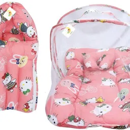 New Born Baby Cotton Net Bedding Set with Carry Bag Combo (Peach) Convertible Bedding set-image-23