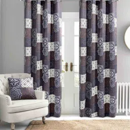 saral home Blue Polyester Geometric 9 ft Light Filtering Eyelet (Set of 2) Door Curtains-picture-41