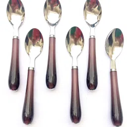 Dining Table Spoon 6-Pieces Set for Kitchen and Dining Table Steel with Shiny brown Plastic Handle Spoon Set for Home and Kitchen (Set of 6) Pack of 1 ( brown) Steel Table Spoon Set-0