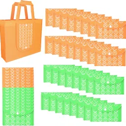 Pack of 48 Smile Foldable Grocery/Shopping Bags For Women | Orange & Green Pack of 48 Grocery Bags-image-13