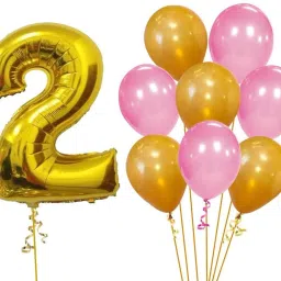 Solid 2nd Birthday Baby Girl/Boy Decoration Combo. Number 2 Foil Balloon(1pc) and Gold Pink Metallic Balloons (20pc) Set 21Pcs Balloon-17