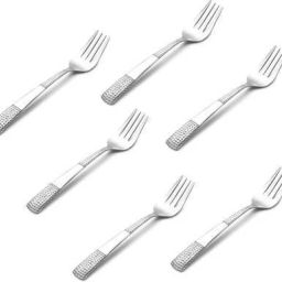 6 Pieces Desert Fork with PLATINUM SILVER Handle design Stainless Steel Dessert Fork Set (Pack of 6) Stainless Steel Dessert Fork Set-33