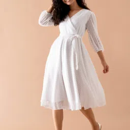 Women Fit and Flare White Midi/Calf Length Dress-image-34
