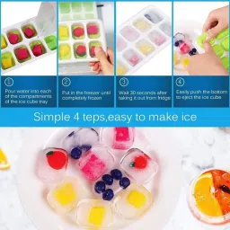 shree grb Ice Cube Tray for Freezer with Lid 14 Cavaties with Pop Up Easy Release Bottom Multicolor Plastic, Silicone Ice Cube Tray image 3