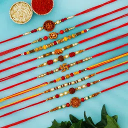 tonkwalas Designer Rakhi Set For Brother Combo With Roli Chawal Greeting Card (2) Mauli Thread Rakhi, Greeting Card, Chawal Roli PackSet image 2