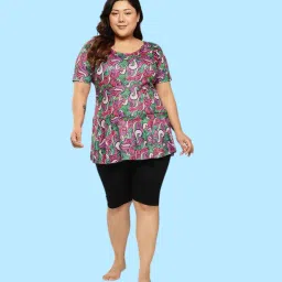 Aarika Womens Purple-Black Colour Abstract Print Nylon Plus Size Swim Suit Printed Women Purple Swimsuit-image-97