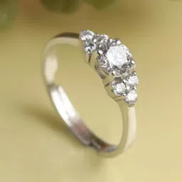 Cute Ring with Adjustable Band Sterling Silver Cubic Zirconia Rhodium Plated Ring-image-49
