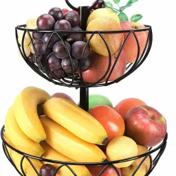 2- Tier Fruit Basket Stand for Storing & Organizing Vegetables, Eggs Steel Fruit & Vegetable Basket-image-3