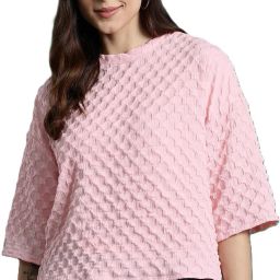 Party Regular Sleeves Self Design Women Pink Top-image-25