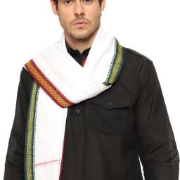 Embroidered Cotton Blend Men White Scarf-image-26