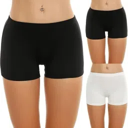 Pack of 3 Solid Women Black, White Cycling Shorts, Gym Shorts, Night Shorts, Regular Shorts, Running Shorts, Sports Shorts-image-13