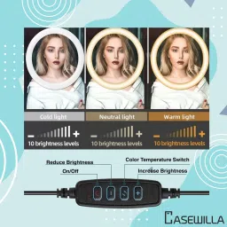 Casewilla Big LED Selfie Ring Light 10 inch with Tripod Stand 7 Ft | 3 mode Ring Flash-picture-23