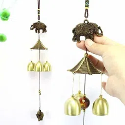 Pseudo Metal ELEPHANT design Wind Chimes with 3 Bells,3 bells of Home Balcony Brass Windchime-image-46