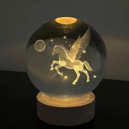 3D Moon Horse Crystal Ball Night Light,2.4 inch Glass Ball Lamp with Wood Base Night Lamp-16