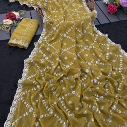 Embroidered Bollywood Georgette Saree-image-4