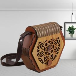 Brown Women Sling Bag Artistic Wooden Sling Bag with Unique Shape-image-4