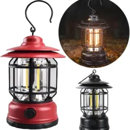 Outdoor Vintage Lamp Camping Light Red Metal, Plastic Hanging Lantern-image-86