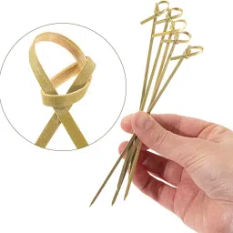 Bamboo Knot Skewers, 4 Inch Bamboo Twisted End Cocktail Picks Disposable Bamboo Fruit Fork, Serving Fork, Salad Fork Set-18
