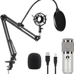 USB BM800 Condenser Microphone with Boom Arm Stand, Shock Mount - Silver Microphone-26