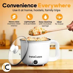 instacuppa 3-in-1 Multi Cook Kettle with Steamer, Adjustable Temperature Setting, 600 Watts Multi Cooker Electric Kettle image 5
