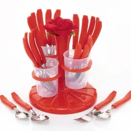 Cutlery Set with Stand - 24 Pieces (Knives, Forks, Spoons, and Stand) Stainless Steel, Plastic Cutlery Set-1