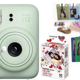 Fujifilm Instax Instax Mini 12 with (10 Mini Heart Sketch Film Shots, Magnet & Bunting) Instant Camera-10
