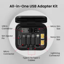Portronics USB Type C Cable 0.27 m Snapcase 60W Multifunctional Fast Charging Data Cable Kit, USB A & Type C to Male Micro/Type C/Lightning image 4