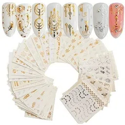 30 Sheet Gel Abstract Nail Art Water Transfer Decals Metallic Stickers-21