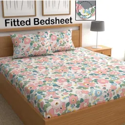 240 TC Cotton Double Floral Fitted (Elastic) Bedsheet-picture-1