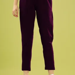 Women Solid Maroon Track Pants-image-37