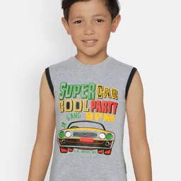 dongli Boys Grey Melange Printed Round Neck Sleeveless T-shirt-image-90