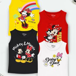 YK Disney Girls Pack Of 4 Minnie & Daisy Printed Cotton T-shirt-image-14