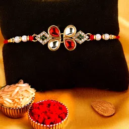 Sukkhi Rakhi Men Gold-Plated White & Red Stone-Studded & Beaded Rakhi With Roli Chawal & Raksha Bandhan Greeting Card-image-36