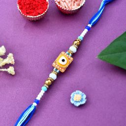 Aapno Rajasthan Men Enameled Beaded Evil Eye Rakhi With Roli Chawal & Greeting Card-image-68