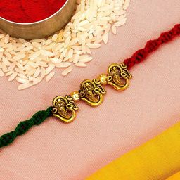 Aadita Men Gold-Toned Red & Green Beaded Rakhi-image-86