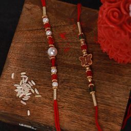 YouBella Men Pack Of 2 Gold-Toned White & Red Beaded Rakhi-image-32
