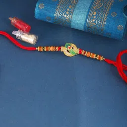 Vighnaharta Boys Gold And Rhodium Plated Mayur Pankh Peacock Thread Rakhi-36